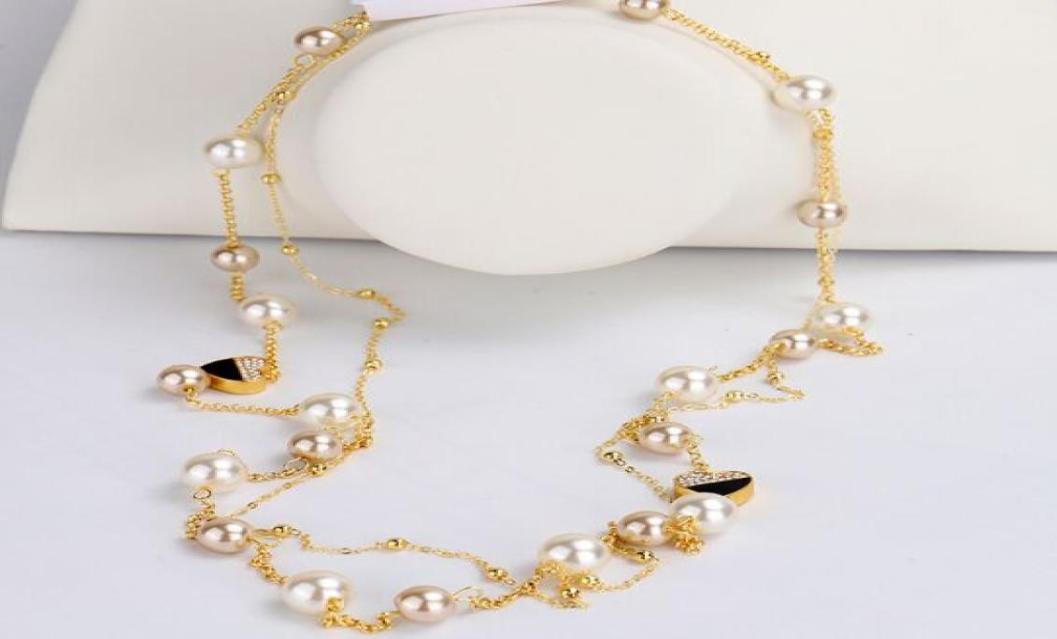 

Whole designer luxury classic cute diamond heart elegant pearl multi layer long sweater statement necklace for woman7820918