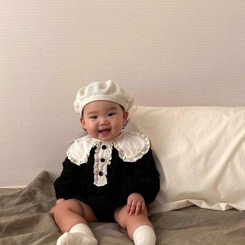 

Rompers MILANCEL 2023 Spring Baby Bodysuits Lace Collar Infant Girls Full Sleeve Toddler Clothes Suit, Black