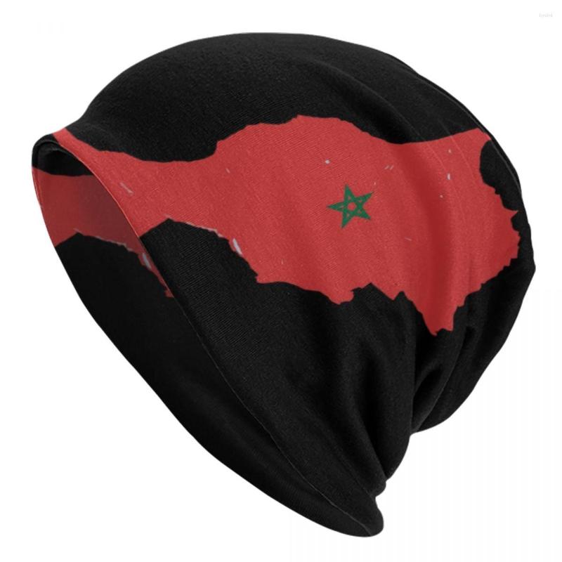 

Berets Map Of Morocco Flag Bonnet Hat Knitted Men Women Fashion Unisex Adult Winter Warm Skullies Beanies Caps