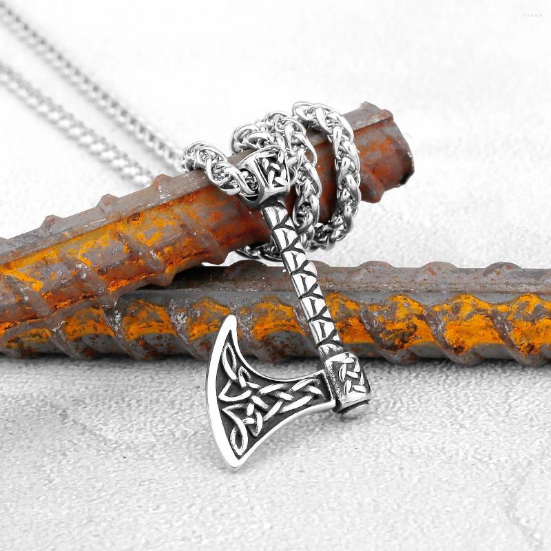 

Pendant Necklaces Men Viking Ax Necklace Stainless Steel Norse Rune Axe Mjolnir Slavic Amulet Rock Hiphop Male Jewelry Gifts