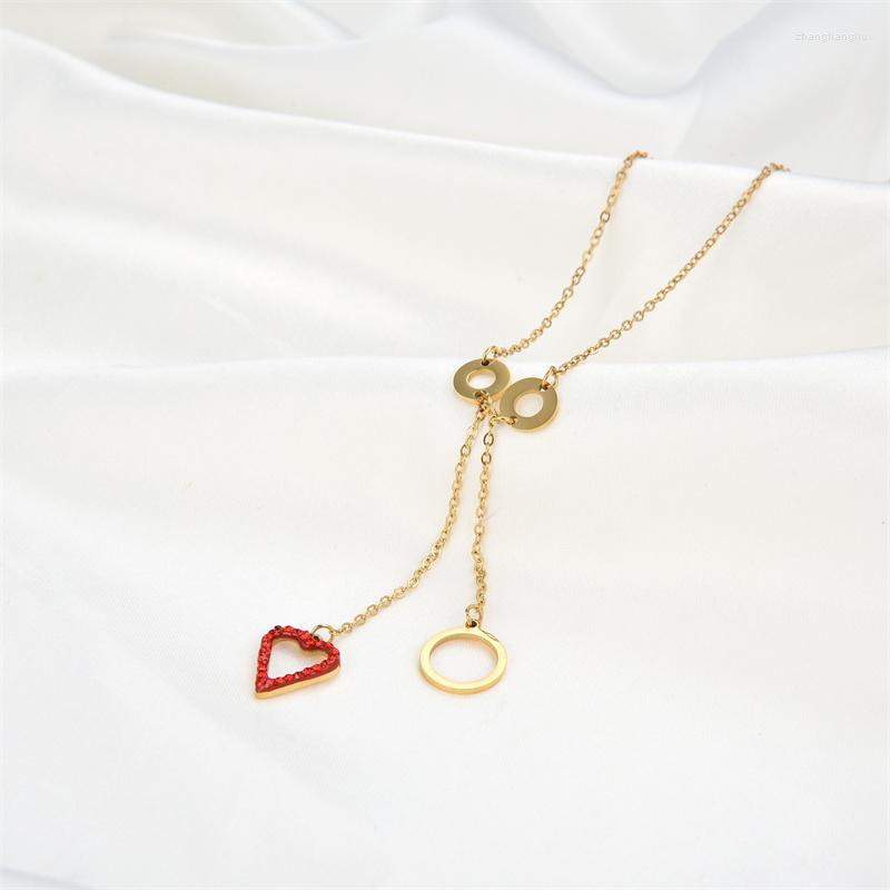 

Chains Light Luxury Double Red Heart Pendant Stainless Steel Necklace For Women Sweet Tassels Neck Chain Jewelry