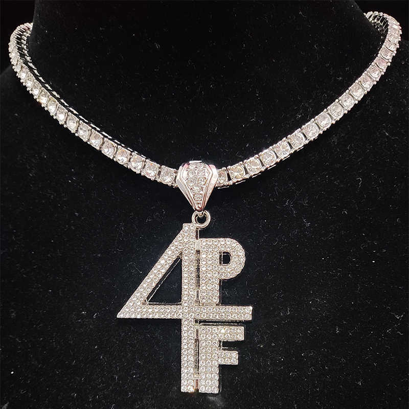 

Men Women Hip Hop 4PF Pendant Necklace with 4mm Zircon Tennis Chain Iced out Bling Necklaces HipHop Fashion Charm Jewelry Gift
