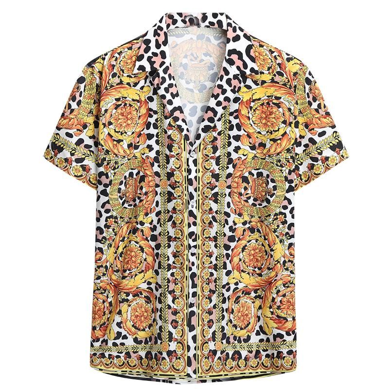 

Men's Casual Shirts Shirt For Men Fasion Style Loose Short Sleeve Ethnic Vintage Print Button, Gray