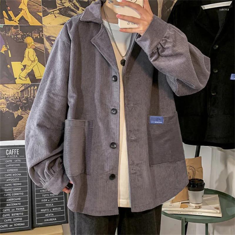 

Men's Jackets Spring Autumn Men's Corduroy Jacket Fashion Single Breasted Coats Solid Color Vintage Loose For Men Large Size, Gray