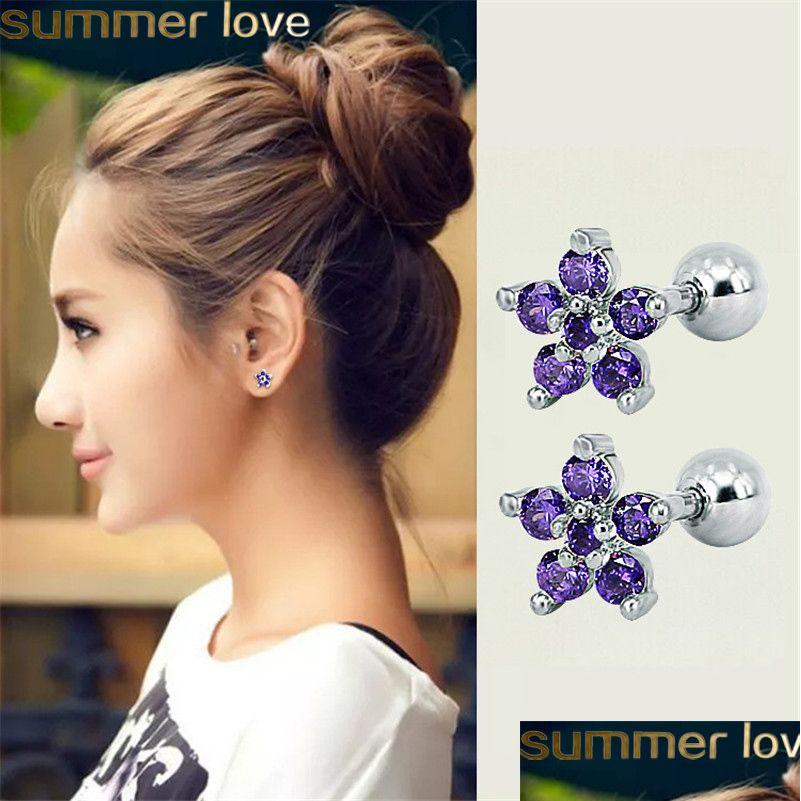 

Stud New Pink Blue Flower Cz Earrings For Women Girls Cubic Zircon Sier Gold Color Lip Rings Nails Earring Bridal Design Dro Dhzjy