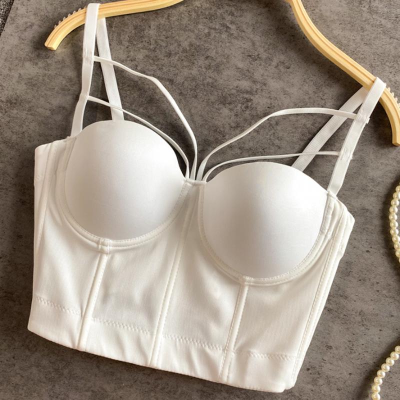 

Women's Tanks & Camis Elegant Backless Corset Tops Femme Slim Crop Straps Fish Bone Sexy Womens Camisole Debardeur Push UP Lingerie Vest Bin, Zebra without pad