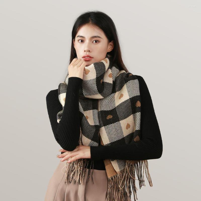 

Scarves Style Women's Thickened Warm Scarf In Autumn And Winter South Korea's Versatile Plaid Love Shawl Cashmere Like Woman