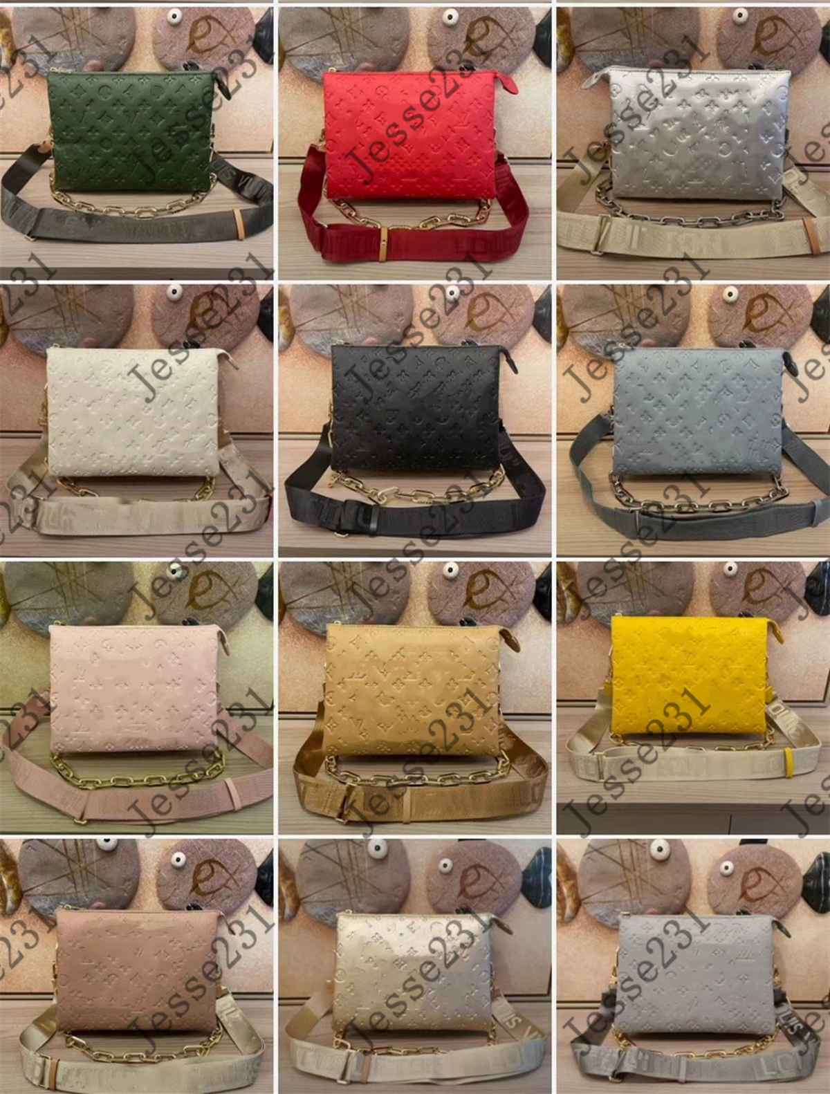 

7A Top Designer bag Womens Coussin MM Shoulder Bags wallets Crossbody Bag Chain tote bag Genuine Leather embossing Handbag Purse Wide straps 26cm with Original Box, #13