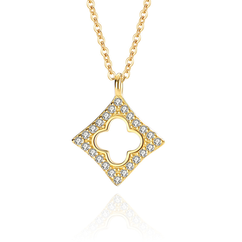 

Clover Necklace With Zircon Silver 925 Square Pendant Jewelry Y2K Fashion Kpop Styles Women Wedding Accessories Clavicular Chain