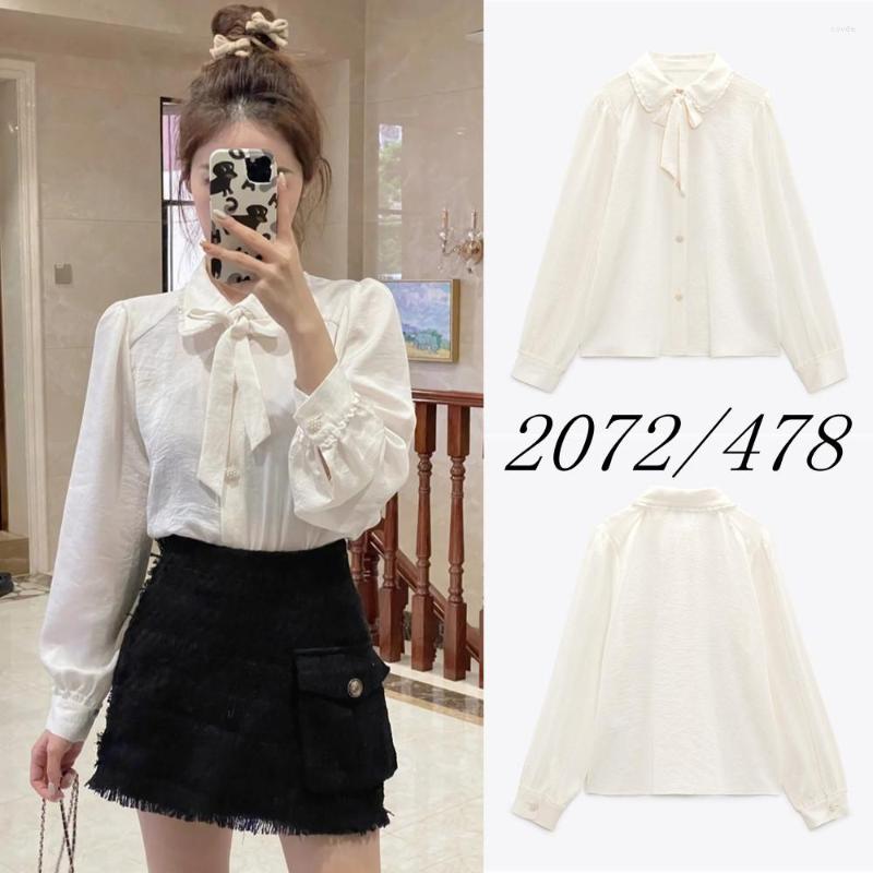 

Women's Blouses UNIZERA 2023 Spring Women's Clothing Breasted Bowknot Decoration Long-sleeved Lapel Casual Shirt Female 2072478, White