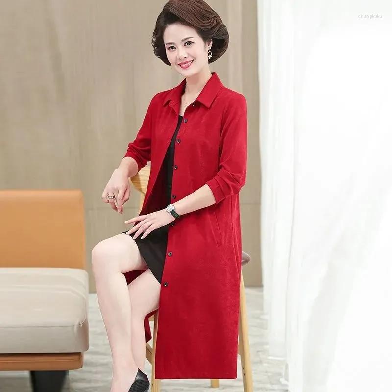 

Women's Trench Coats Thin Windbreaker 2023 High End Ice Velvet Long Coat Middle-aged Elderly Women Cardigan Jacket Spring Autumn Mother, Red