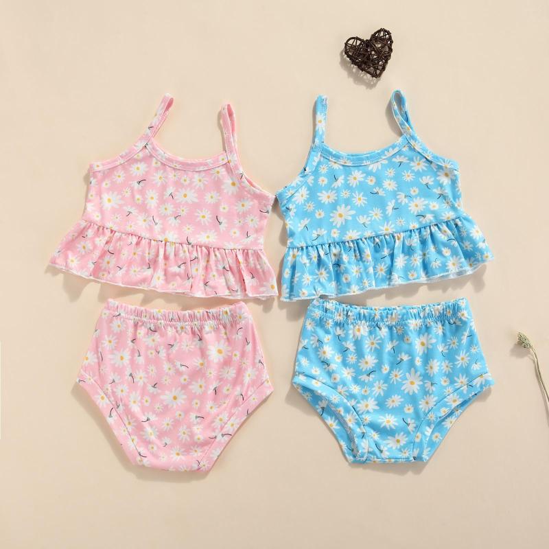 

Clothing Sets Toddler Girls 2PCS Summer Outfits Sleeveless Daisy Print Ruffle Tops Shorts Set
