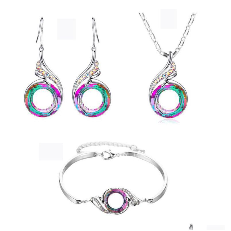 

Earrings Necklace Phoenix Rainbow Crystal Peacock Zircon Drop Earring Bracelet Jewelry Delivery Sets Dhb69