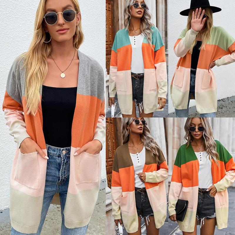 

Women's Knits VITIANA Women Casual Autumn Cardigan Female Long Sleeve Striped Loose Sweater Femme Knitted Cardigans Fashion Clothes, Brown