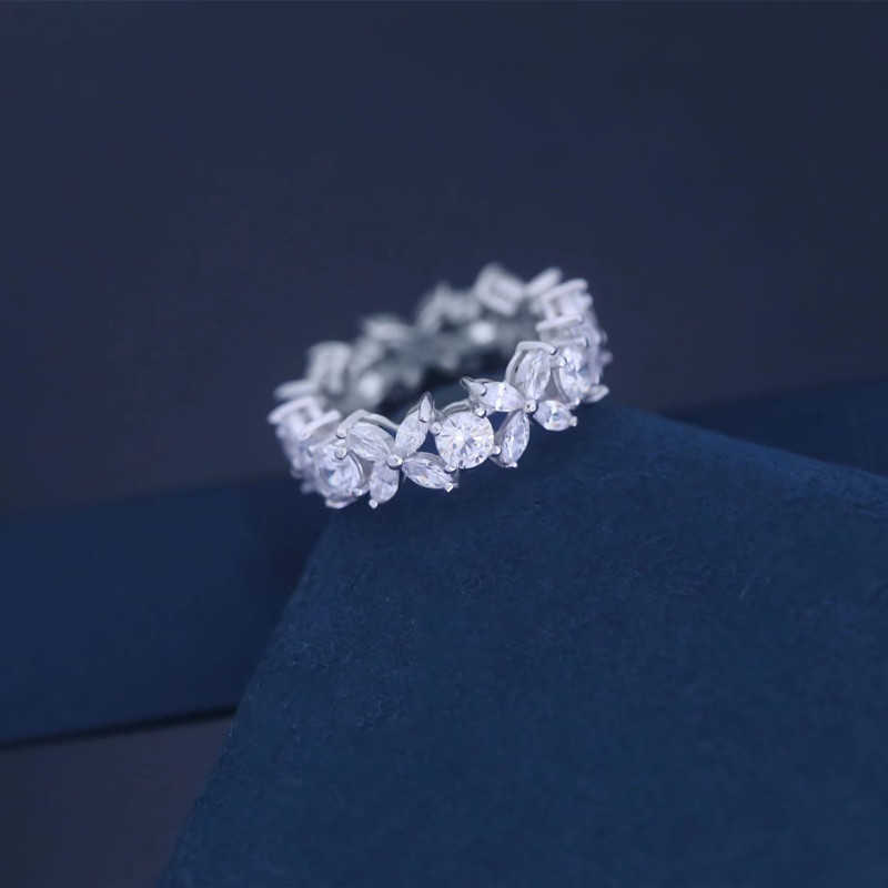 

Designer famous brandJXJ.S925 Sterling Silver Tiffay Round Diamond Crystal Flower Ring Fashion Light Luxury Exquisite High Grade Sense