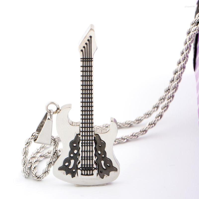 

Chains Fashion Punk Stainless Steel Male Pendant Necklace Guitar Shape 3mm Chain Statement For Men