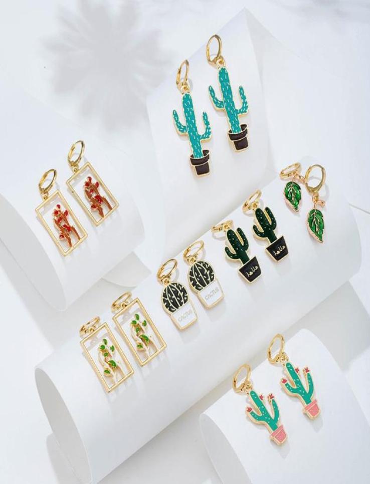 

Dangle Chandelier Fashion Geometric Plant Drop Earrings Female Jewelry Boho Retro Colorful Cute Cactus Dropping Oil Alloy For Wo1239959