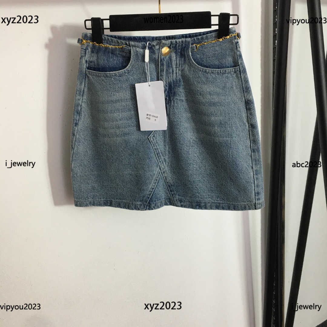 

women designer dress Fashion Metal chain decoration skirt Size -L high quality denim short skirt Double hip pocket dress May25, #1