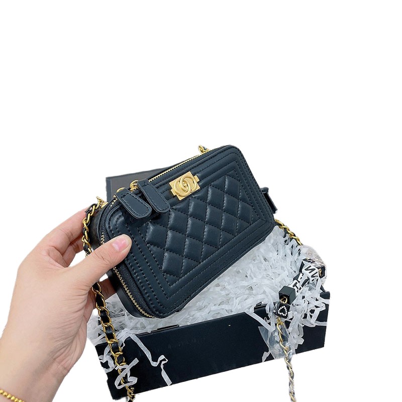 

Shoulder Genuine Leather Bags Designer Flap Bag Hobo Handbag Gold Chain Fashion Women's Black Matel CrossBody Purse Official Imported France Wallet Size 17cm, White 20x12cm