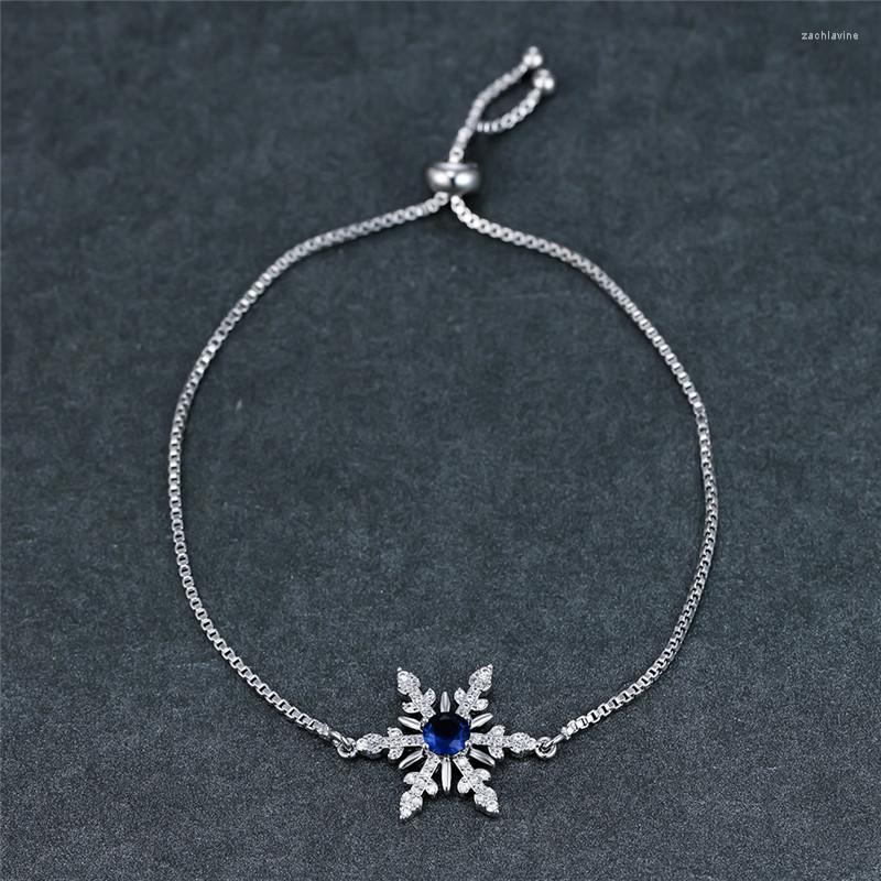 

Link Bracelets Blue Crystal Round Stone Snowflake Bracelet White Zircon Box Chain Classic Silver Color Christmas For Women