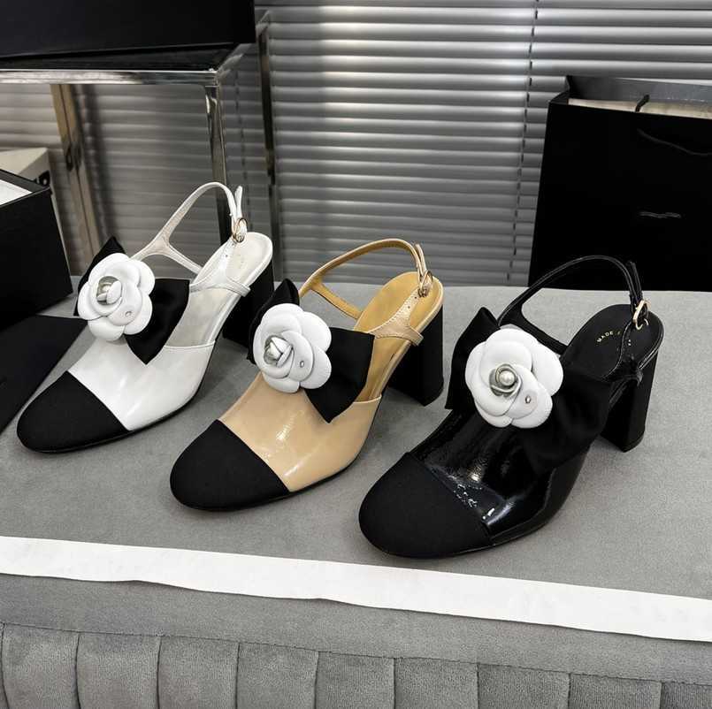 

Women Camellia Cap Toe Slingbacks High Heels Sandals interlocking C pearls slippers slides Fashion 9cm 8.5cm Stiletto Top designer Luxurys ladies wedding party shoe, Chl4245