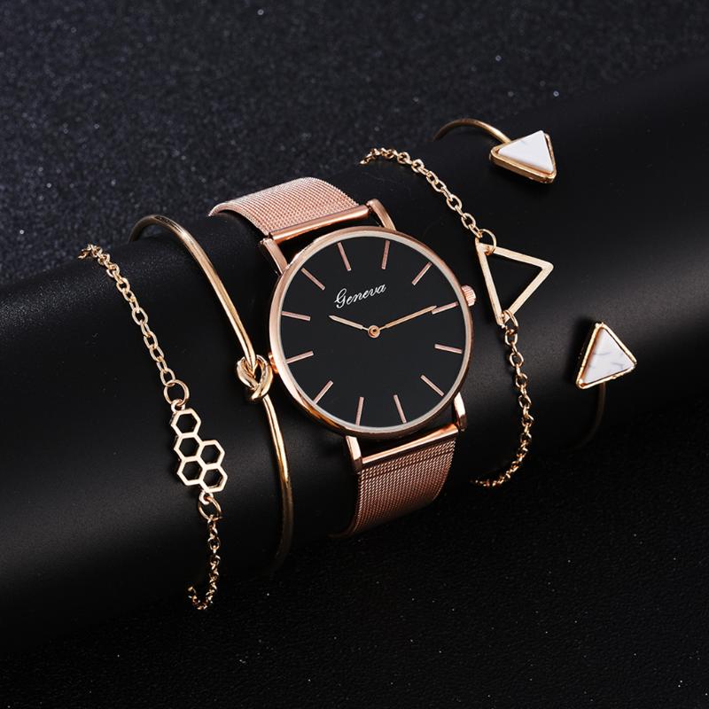 

Wristwatches 5pcs Set Women Bracelet Watches Simple Wrist Watch Luxury Clock For Female Quartz Ladies Gifts, 5pcs set silver b