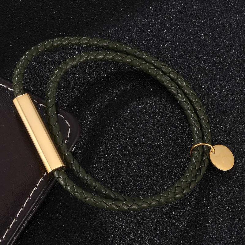 

Charm Bracelets Trendy Bracelet For Men Multilayer Green Leather Bangles Magnetic Clasp Braided Wrap Jewelry Wristband Gift BB0709
