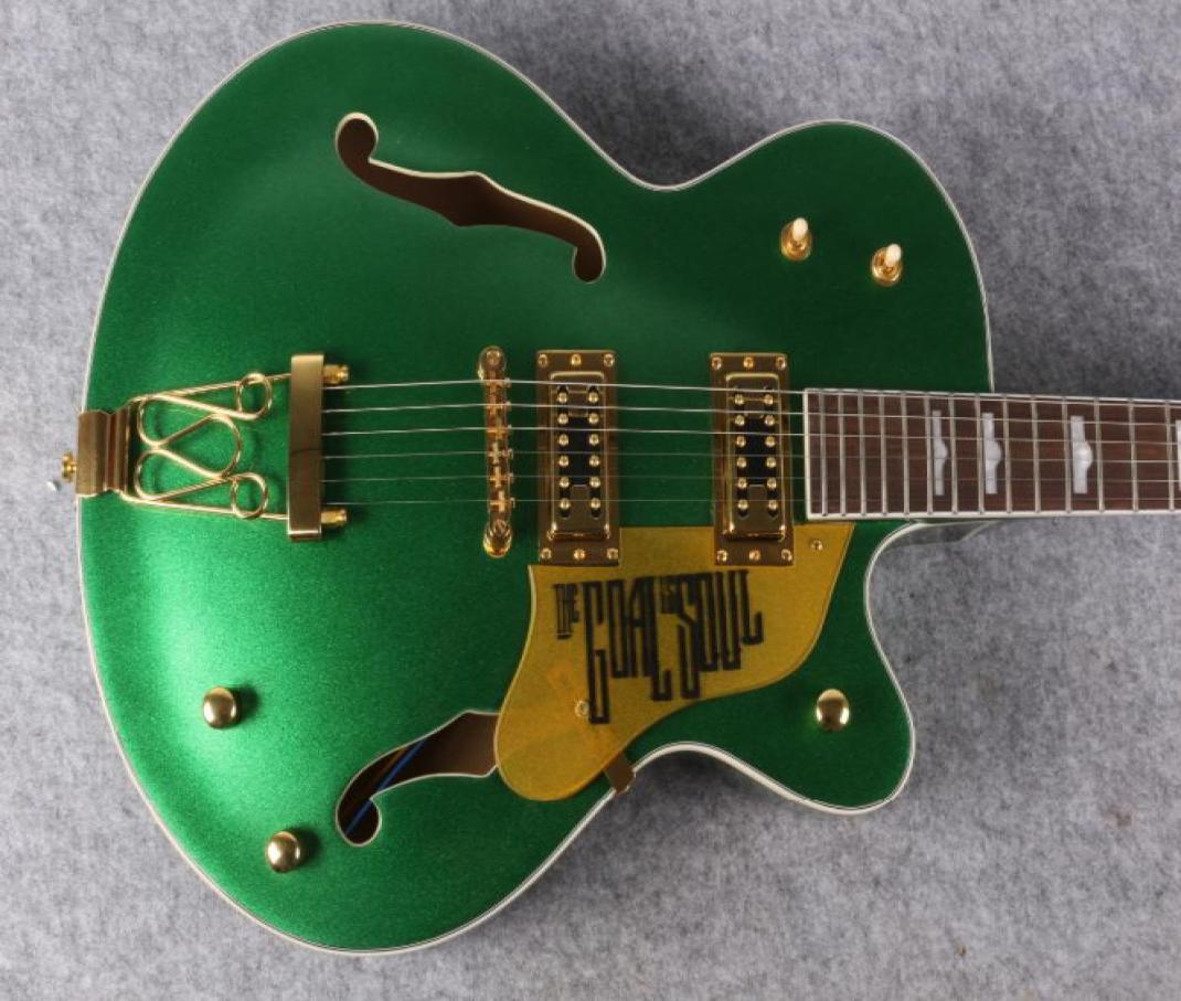 

Gre Falcon G6120 Metallic Green Chet Atkins Country Jazz Semi Hollow Body Electric Guitar Pearloid hump block inlay Gold Trapeze T8440511