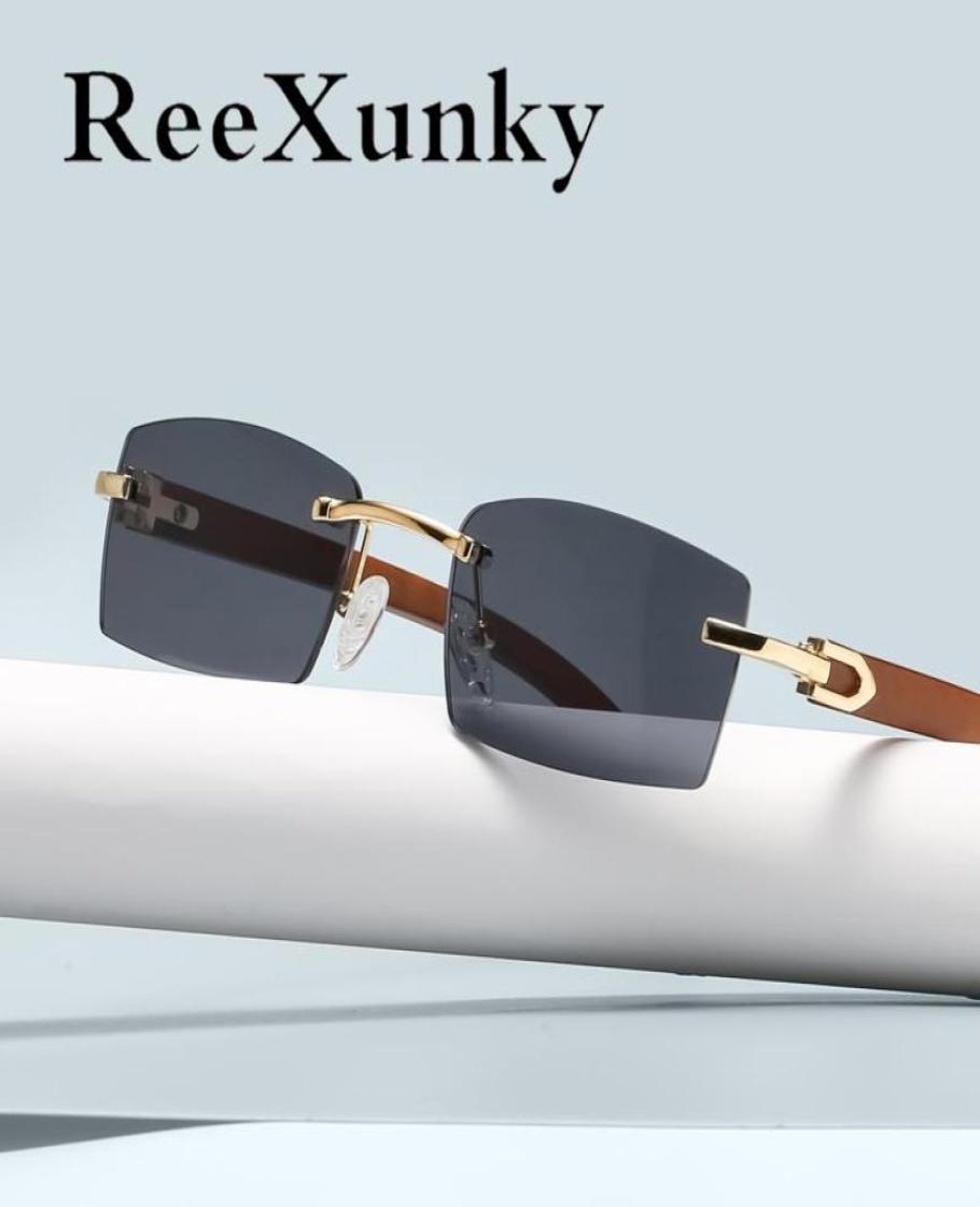 

Sunglasses 2021 Rimless Rectangle Women Vintage Steampunk Men039s Unique Wood Grain Design Shades Lunette Femme1628165