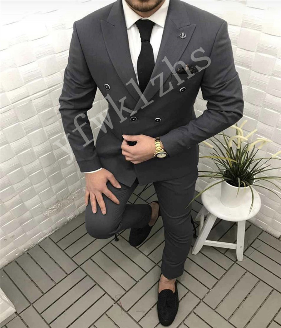 

Wedding Tuxedos Double-Breasted Mens Suit Peak Lapel Formal Business Mens Jacket Blazer Groom Tuxedo Coat Pants 215116, Same as image