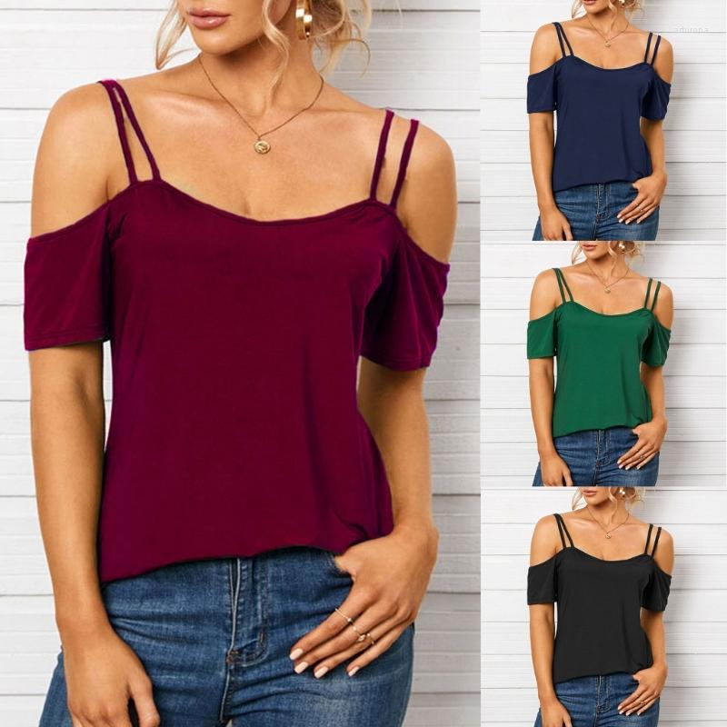 

Women' Tanks Womens U-neck T-shirt Sexy Cold Shoulder Tops Loose Fit Summer Ladies Short Sleeves Casual Shirt Streetwear, Black