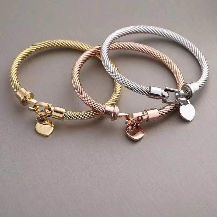 

Double T Bracelet Female titanium steel wire Rope Pendant Love letter etched classic bracelet Bracelet headpiece, Silver