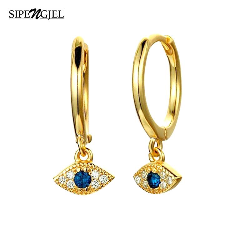 

Hoop Earrings & Huggie SIPENGJEL Fashion Turkish Lucky Eye Pendant Charm Mini Blue Zircon Huggies For Women Jewelry 2023