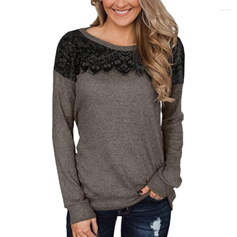 

Women' Tanks Women Fall Winter Long Sleeve Top Round Neck Lace Patchwork Casual Loose Shirts 10CF, Claret