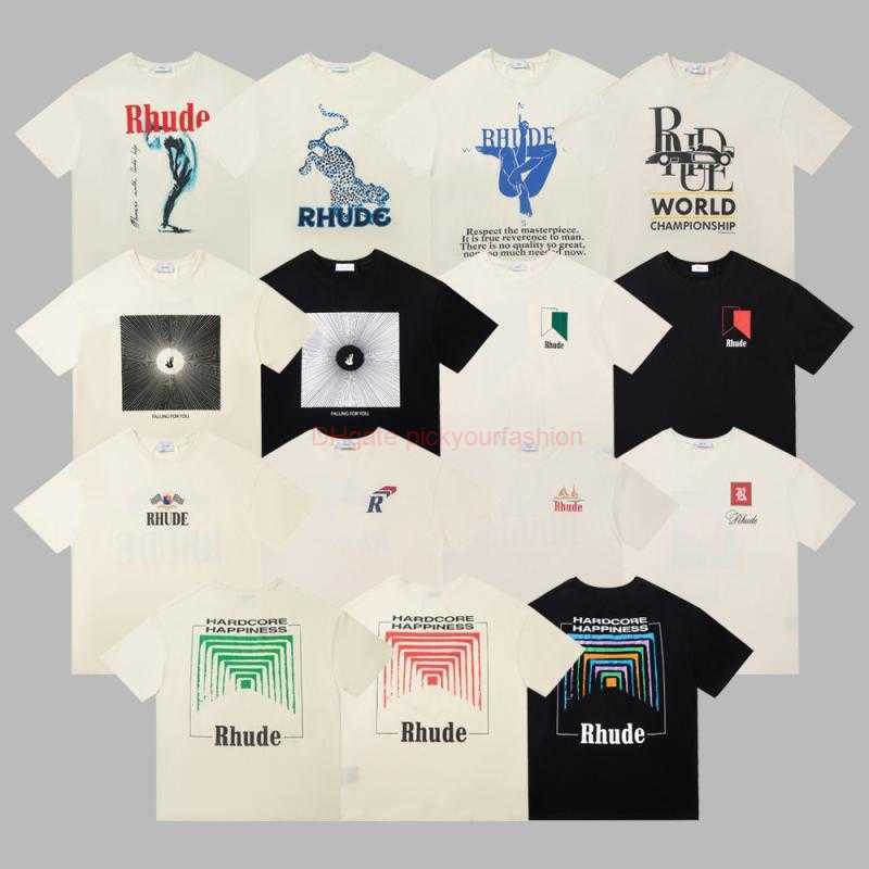 

Designer Fashion Clothing Tees Tshirt High Version Fashion Rhude Short Sleeve Collection Tunnel Abstract High Street Fog Loose Couple Casual Tshirt Cotton Streetw, Rh204 white