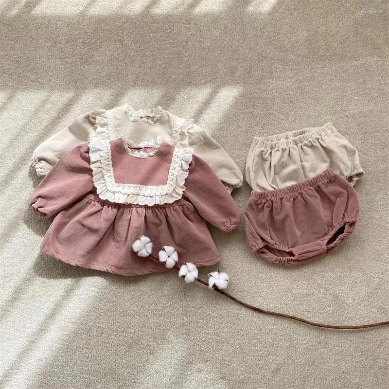 

Clothing Sets Children Korean Spring And Autumn Baby Corduroy Lace Doll Shirt Pants Shorts Set