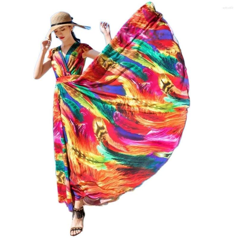 

Casual Dresses Womens Summer Long 2023 Bohemian Colorful Dress OL Slim Large Size Women Dot Trendy Lady Vestido