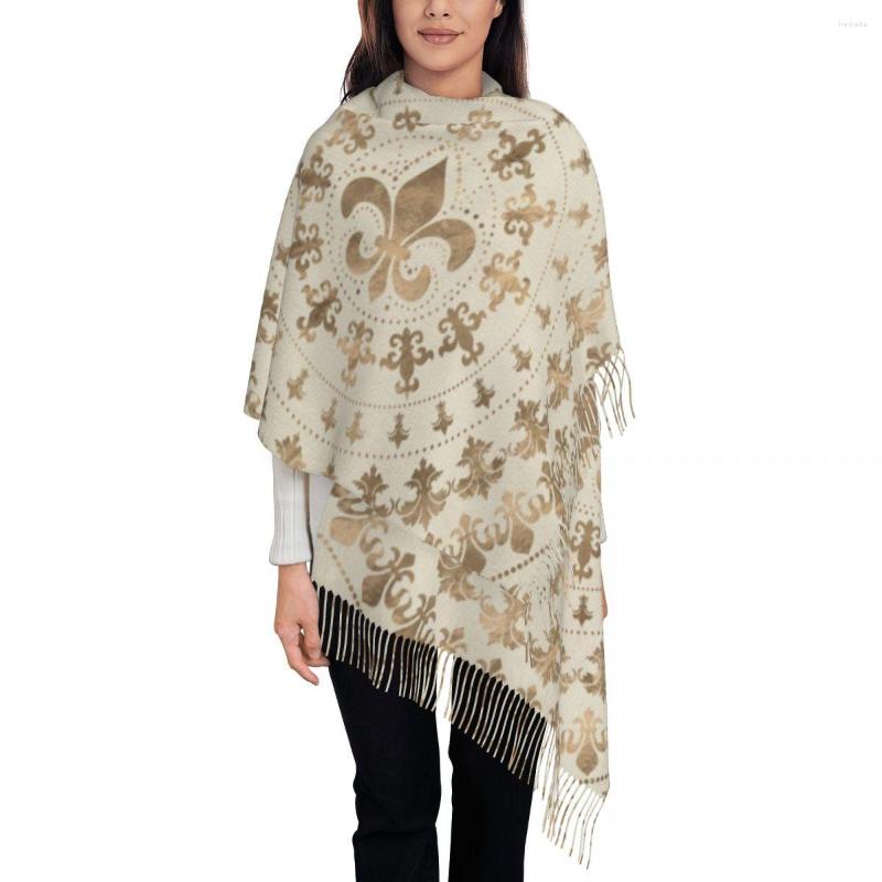 

Scarves Fleur De Lis Pastel Gold Scarf For Women Luxury Winter Wrap Shawl Fleur-De-Lys Lily Flower Tassel Wraps
