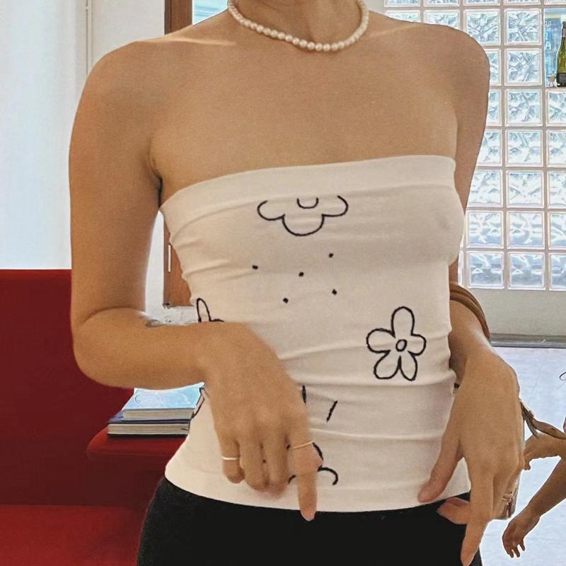 

Women' Tanks 2000s Retro Cute Backless Slim Fit Crop Tops Y2K Mini Vest Boho Beach Floral Print Tube Sexy Off Shoulder Strapless Camis, Green