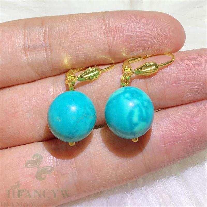 

Dangle Earrings 12mm Turquoise Earring Gold Ear Drop Luxury Flawless Hook Charming Irregular