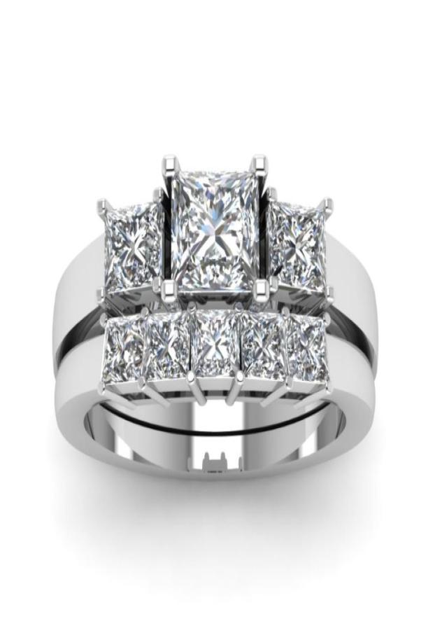 

Women 925 Silver Ring Square Diamond Ring Anniversary Gift Engagement Wedding Ring Jewelry Set US Size 5124574638