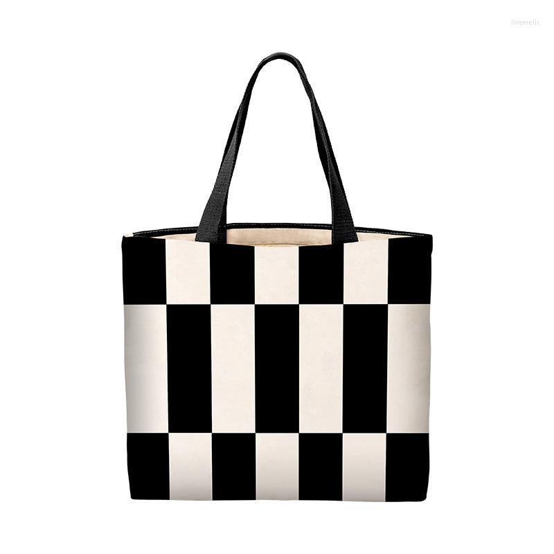 

Evening Bags Women's Shoulder Class College Student's Book Zippered Literary Design Sense Portable Rectangular Lattice Canvas For, Black