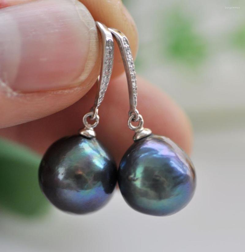 

Dangle Earrings P7483 Lustre 13mm Round Black Keshi Edison Pearl Earring