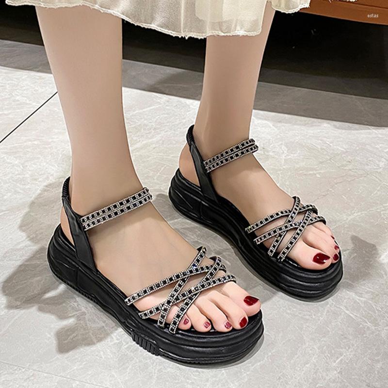 

Sandals Flats Platform Women Fashion Crystal 2023 Summer Trend Casual Thick Shoes Slingback Slippers Slides Flip-flops, Beige