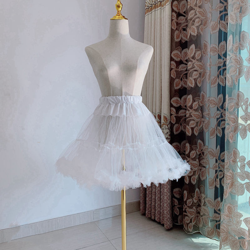 

Skirt support Lolita gauze skirt fluffy and violent daily long soft yarn boneless underskirt support cotton candy lining QCS-0008-A, White