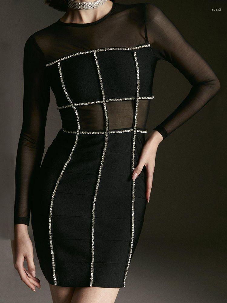 

Casual Dresses 2023 Summer Women's Sexy Mesh Diamond Mini Bandage Dress Luxury Diamonds Party Bodycon Nightclub, Black