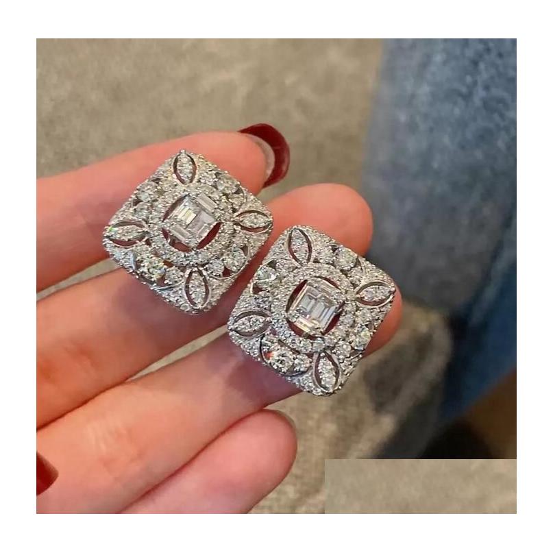 

Stud Ins Fashion Earring Vintage Jewelry 925 Sterling Sier Cz Diamond Gemstones Party Hollow Women Wedding For Lover Gift Drop Deliv Dhb92