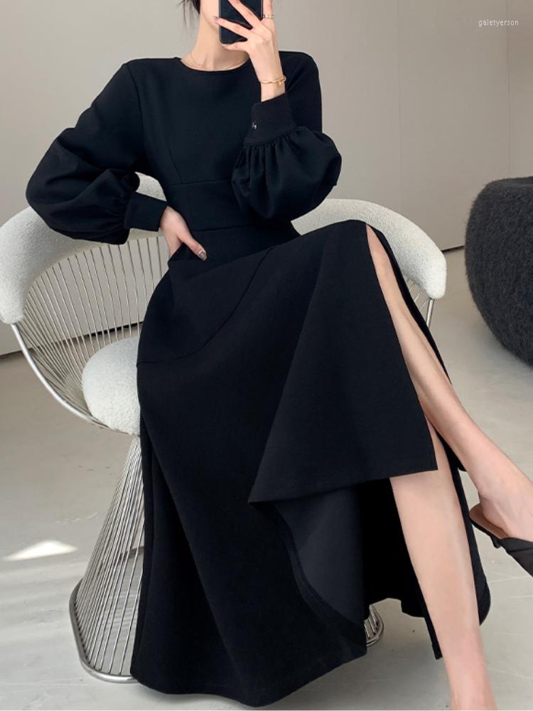 

Casual Dresses Women Korean Fashion Midi Black Dress Autumn Vintage Party Evening Prom Vestidos Chic Office Female Maxi Robe Mujers