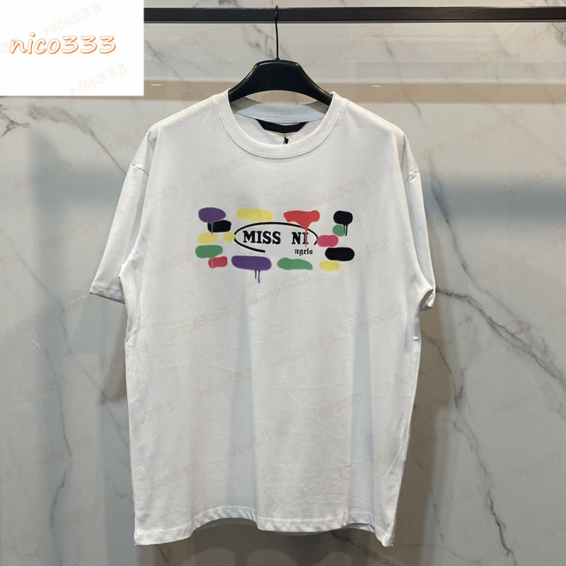 

23ss New t shirt colorful spray paint letter print pattern cotton round neck loose and versatile men women short sleeve, #01