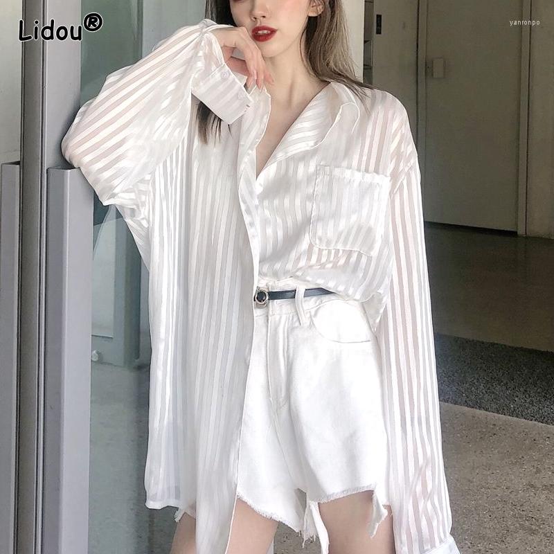 

Women' Blouses Blouse Comfortable Turn-down Collar Loose Intellectual Premium Button Solid Spring Summer Fashion Casual Women, White
